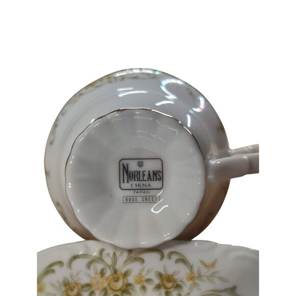 Vintage Porcelain  Norleans Rose Crest Teacup Set Of 4 Floral Pattern Gold Trim - Picture 7 of 8